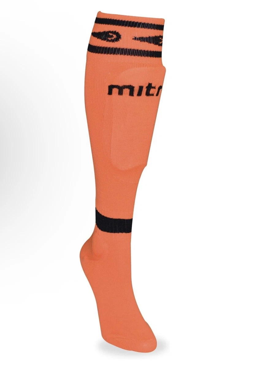Mitre Youth Sock Shin Guard, Neon Orange Set of 6. New