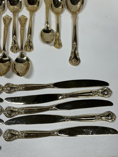Godinger Gold Electroplate 25 PCS Flatware Silverware Incomplete Flaws Baroque - 第 3/22 張圖片