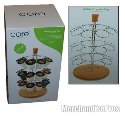 CORE BAMBOO LAZY SUSAN K-CUP  COFFEE STORAGE TREE CAPSULE HOLDS 27 K-CUPS  NEW!