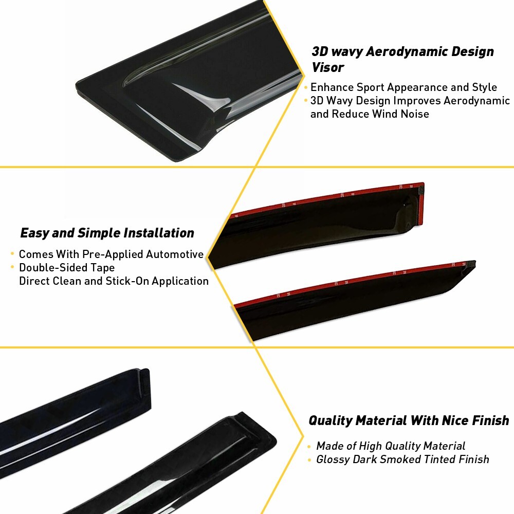 For 20162021 Honda Civic Sedan Window Visors Sun Rain Guards Wind Deflectors X4 eBay