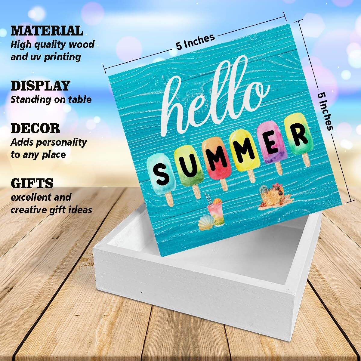 как выглядит Hello Summer Decorations Colorful Popsicle Wooden Sign Indoor Tabletop Gift фото