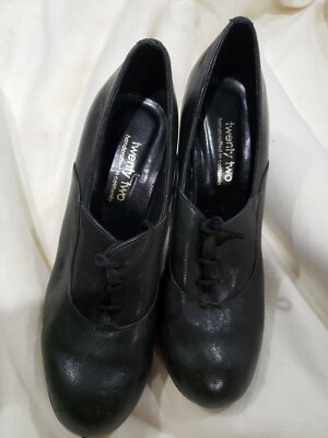Twenty Two Womens 8 Wood Spindle Heel Lace Up Bootie Black Leather California 