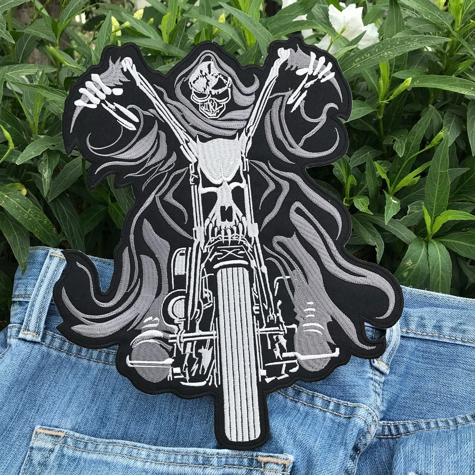 Large Grim Reaper Patch 10 Inch Motorcycle Riding Biker Iron On Leather Jacket - Image 4 of 4