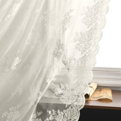 Kotile Ivory Lace Curtains for Living Room - Vintage Tulle Embroidered Floral Sh