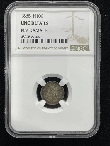 1868 H10C Half Dime Seated Liberty NGC UNC Details Rim Damage