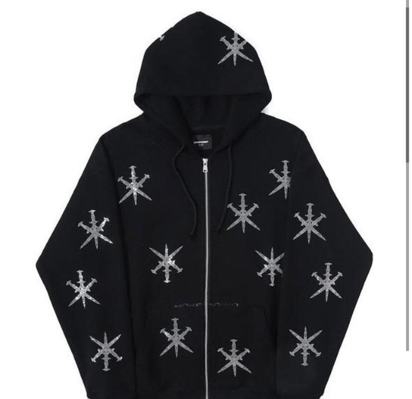 Unknown London Rhinestone Dagger Hoodie Black - Size L | eBay UK