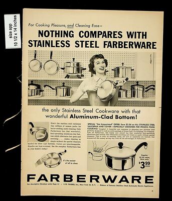 1956 Farberware Stainless Steel Pots Pans Vintage Print Ad 8328 - Main Image