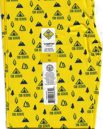 BSA CUB SCOUTS YOUTH GIRLS BLUE-YELLOW TENT PRINT LEGGINGS NEW NWT SIZE 12 - Picture 2 of 4