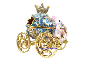 Jeweled Blue Wedding Carriage Rabbit Driver Hinged Metal Enameled ...