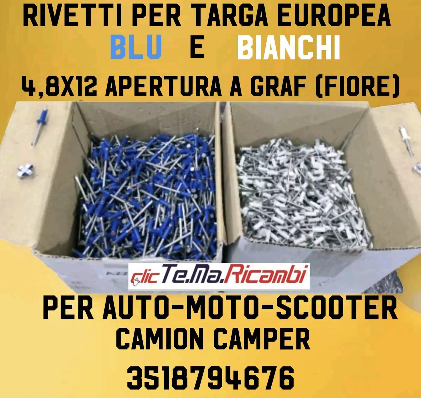 Kit 50 Rivetti Targa 4.8x12mm Alluminio Fiore - Blu/Bianco Moto Auto