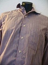 Egara Dress Shirt Men's 16-161/2 100 Cotton Lavender White Striped flip cuffs