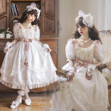 Elegant Short Sleeve Op Lolita Daily Vintage Dress Soft Girl Dress with Necklace