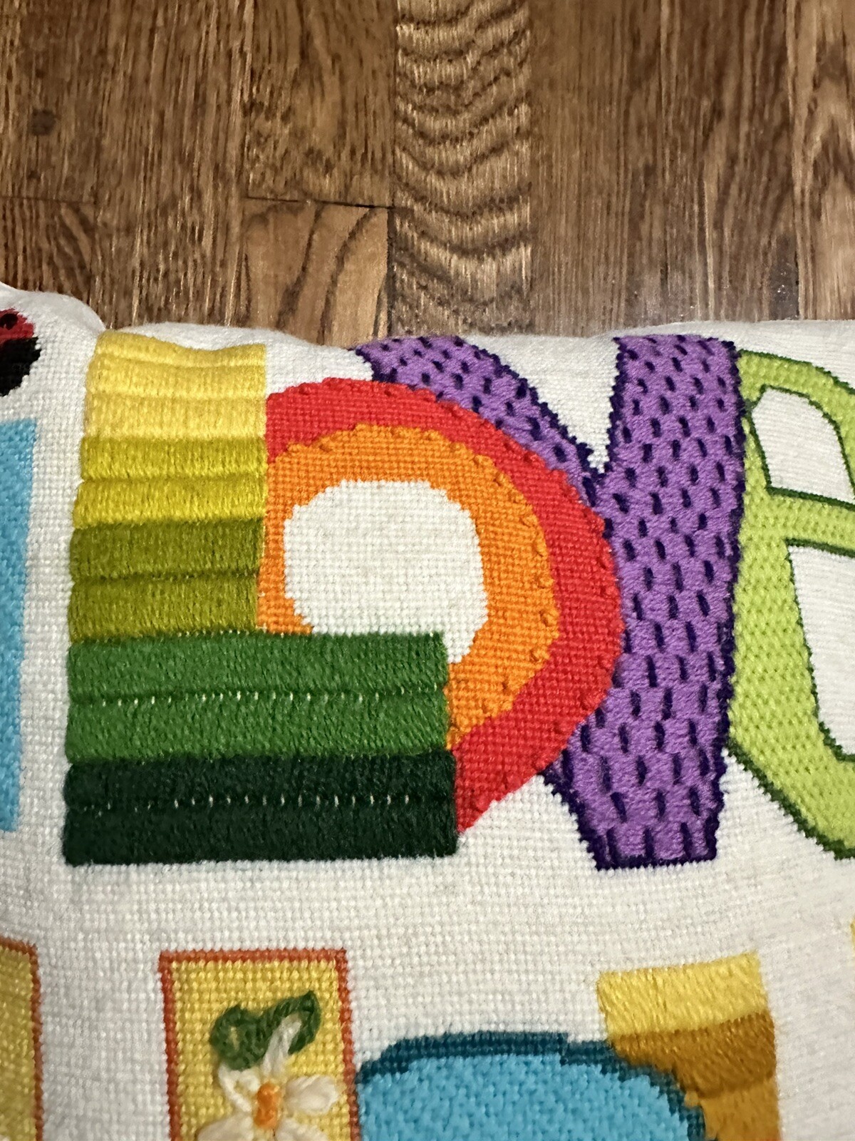 Vintage  Sunset Designs Needlepoint Throw Pillow Completed Rainbow Love You