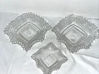 Set of 3 Vintage Clear Depression Glass Diamond Cut Candy Dish W Ruffled Edges