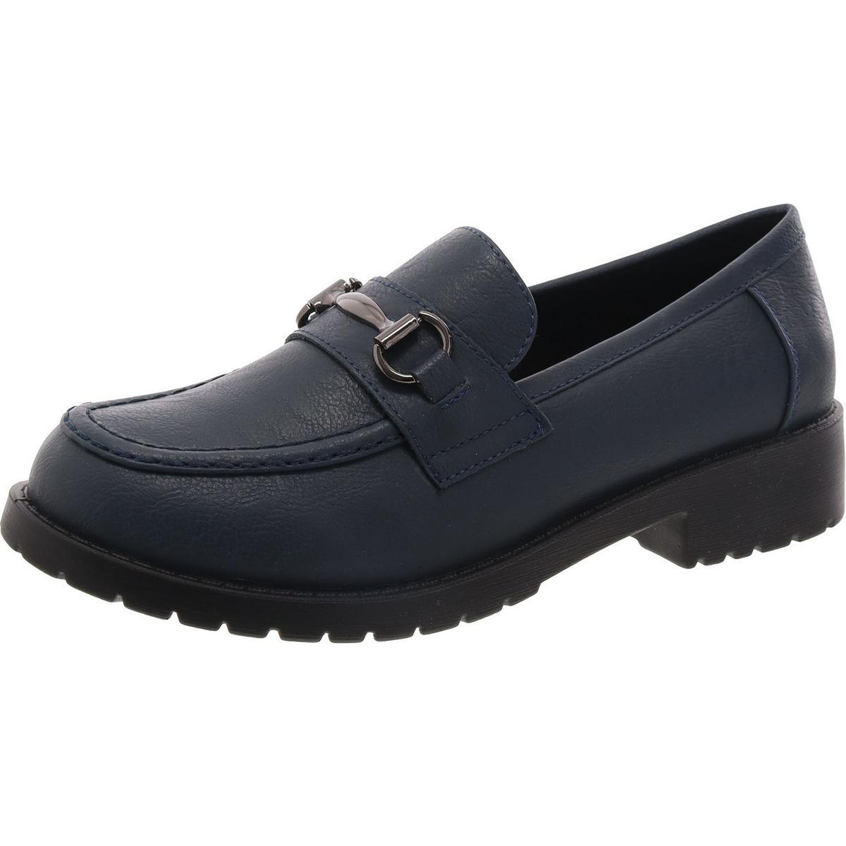 Easy Street Womens Navy Leather Loafers Shoes 8 Medium (B,M) BHFO 8534