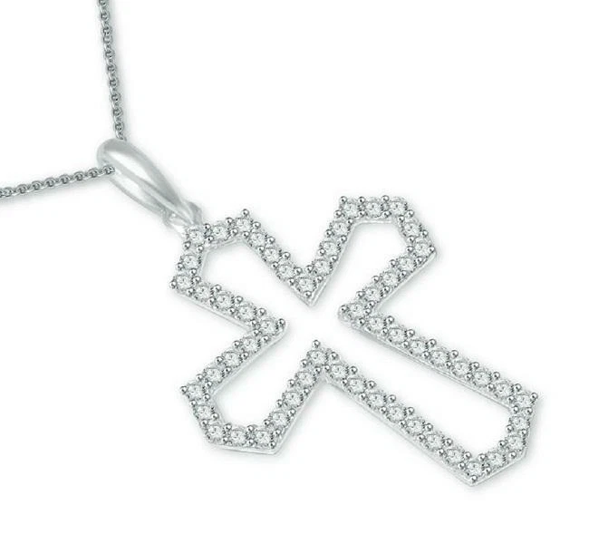 Collar Colgante Cruz I1 G 0.65 Quilates Diamante Redondo Oro Blanco 14K 1.65 Pulgadas Foto 3 de 4