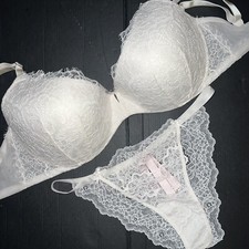 Victoria's Secret push Up 32DDD BRA SET S Panty coconut WHITE lace DREAM ANGELS