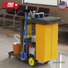 Commercial Janitorial Trolley Cleaning Cart with 25 Gallon Bag and Cover, Black