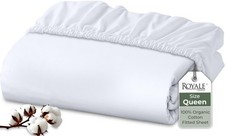100 Organic Cotton Fitted Sheet - Percale Weave - Super Soft Deep Pocket Bot...