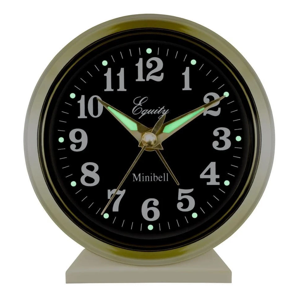 Keywind Analog Alarm Clock 4 in. Round Loud Bell Sound Gold Brass Metal Case - Image 2 of 4