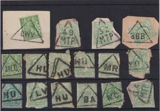 Collection of GB KEVII and KGV Stamps with Triangular Postmarks on a Stockcard