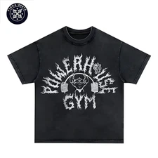 Powerhouse Gym Barbell Flames Vintage Graphic Tee Streetwear Fitness Shirt