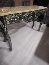 Console Table - Gilded Baroque Rococo, Italian  Marble Top