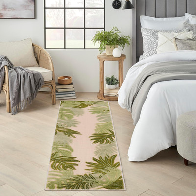 Home Aloha Ivory Green 2' X 6' Area Rug - Easy Clean, Non Shedding, Bed Room, Li