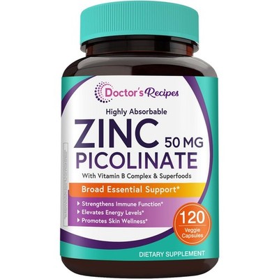Doctor s Recipes Zinc Complex 50mg, Picolinate, 120 Count (Pack of 1)