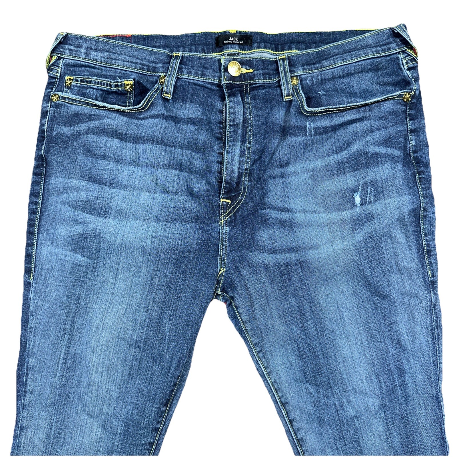 True Religion Jack Jeans Skinny Tapered Blue 38x32 Distressed Jeans thumbnail 2