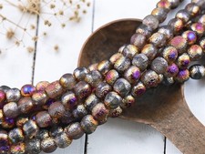 Etched Crystal Rainbow Marea Round Druk Czech Glass Beads -- 4mm or 6mm