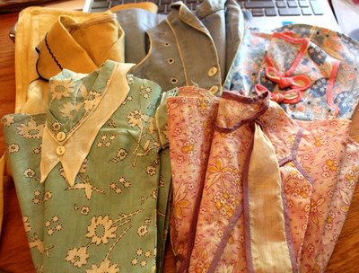 Vintage Clothing Lot of 5 Large Doll Dresses Art Deco Feed Sack Fabric Home Made
