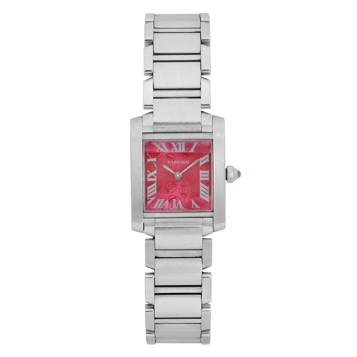 Cartier Tank Francaise Steel Raspberry Dial Quartz Ladies Watch