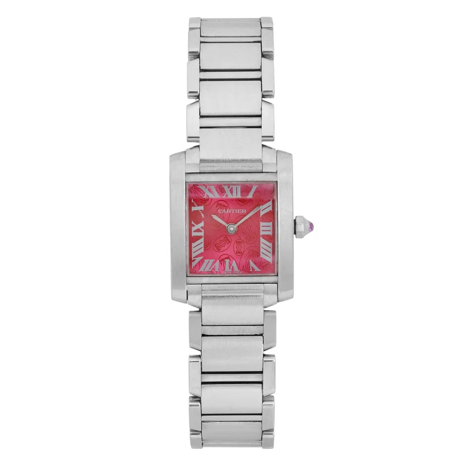 Cartier Tank Francaise Steel Raspberry Dial Quartz Ladies Watch W51030Q3