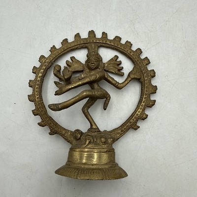 Vtg Dancing Shiva Nataraja Shiva Hindu God Brass Figure 3.5''x3.5'' Beautiful VGC