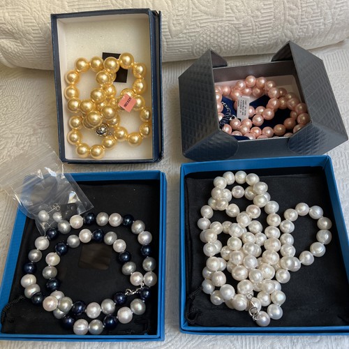 4 Edelsteine en Vogue, BBJ JTV 3 Sterling Perlen Süßwasser Perlen Halsketten Lot #JEL1 - Bild 1 von 10