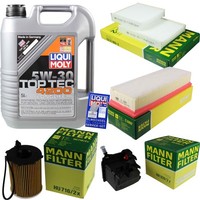 Mann Inspektionspaket 5L Liqui Moly Top Tec 5W-30 FüR Peugeot 207 CC 1.6 Hdi