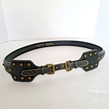 Puntotres Spanish Leather Belt Double Buckle and Side Adjustable Large Black