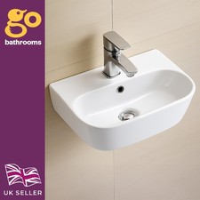 420mm Wall Mounted Cloakroom Basin Sink with Tap Hole Compact White Ceramic