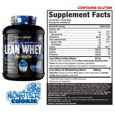 Lean Whey, Iso-Hydro, MONSTER COOKIE , 5 lbs (2,275 g)