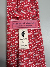 Vineyard Vines Marthas Vineyard Tie Fish Patriotic Red White Blue Silk Necktie