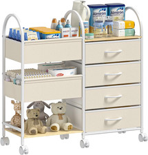 Baby Organizer and Storage Cart, 4-Tier Rolling Utility Cart with Wheels, Divide