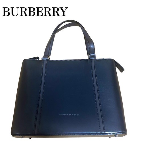 Burberry Black Leather Nova Check Handbag Authentic Tote Bag with Box