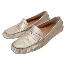 Cole Haan Leather Penny Loafers Gold Metallic Driving Flats Womens 6.5B Comfort