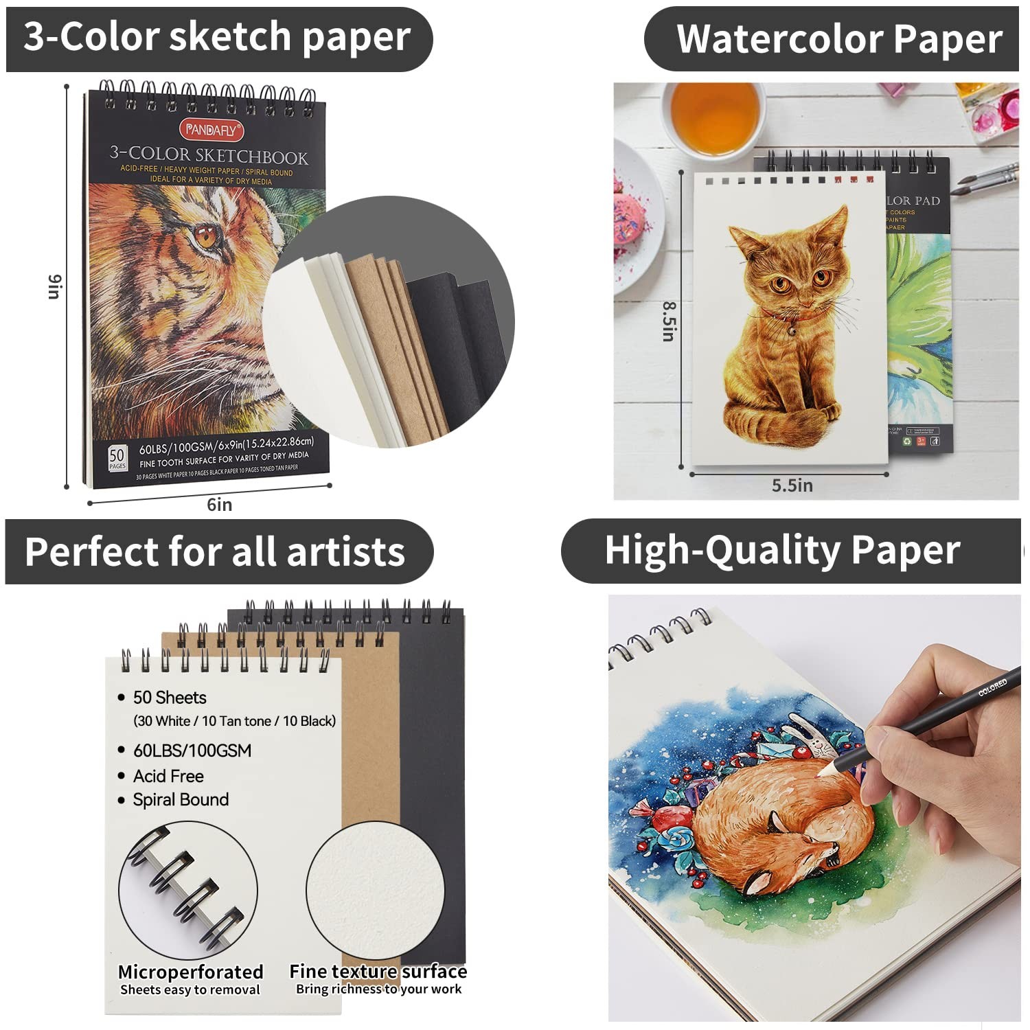 80 Pack Drawing Set Sketching Kit, Pro Art Supplies with 3-Color Sketchbook