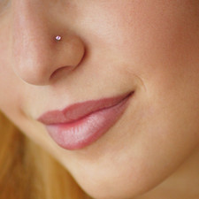 Sterling Silver Nose Stud Light Pastel Pink CZ Stone 1.5mm L Shape 24 gauge