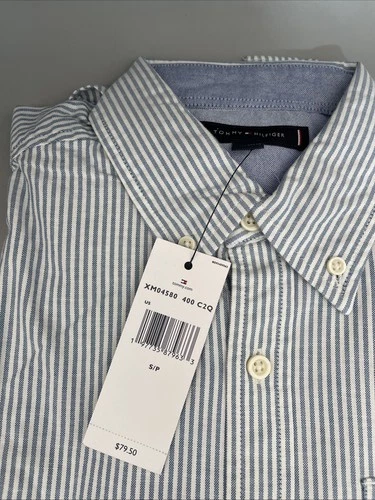 New Tommy Hilfiger Men’s Striped Button Down Cotton Shirt Size Small image 2