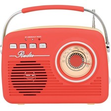 Supersonic Sc-1201Bt-Red Retro Portable Am/Fm Radio With Bluetooth, Sc-1201 Re