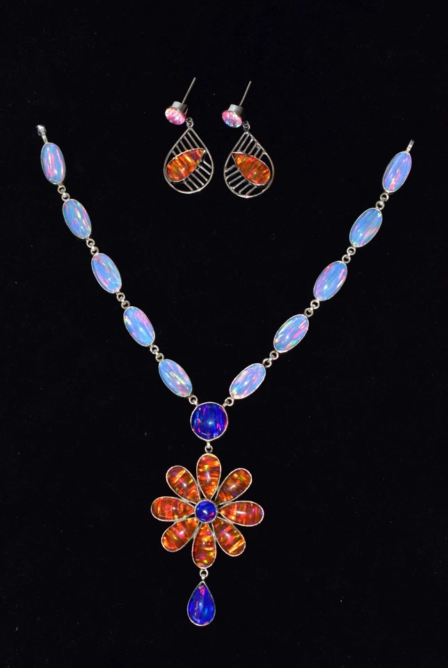 Pendientes bisel plata esterlina 925 pera ópalo de fuego naranja 42,80 quilates joyería para mujer Foto 3 de 4