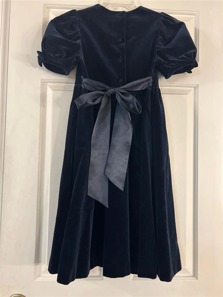 Vestido de fiesta vintage de terciopelo azul madre e hijo LAURA ASHLEY con faja 8 años Foto 4 de 4